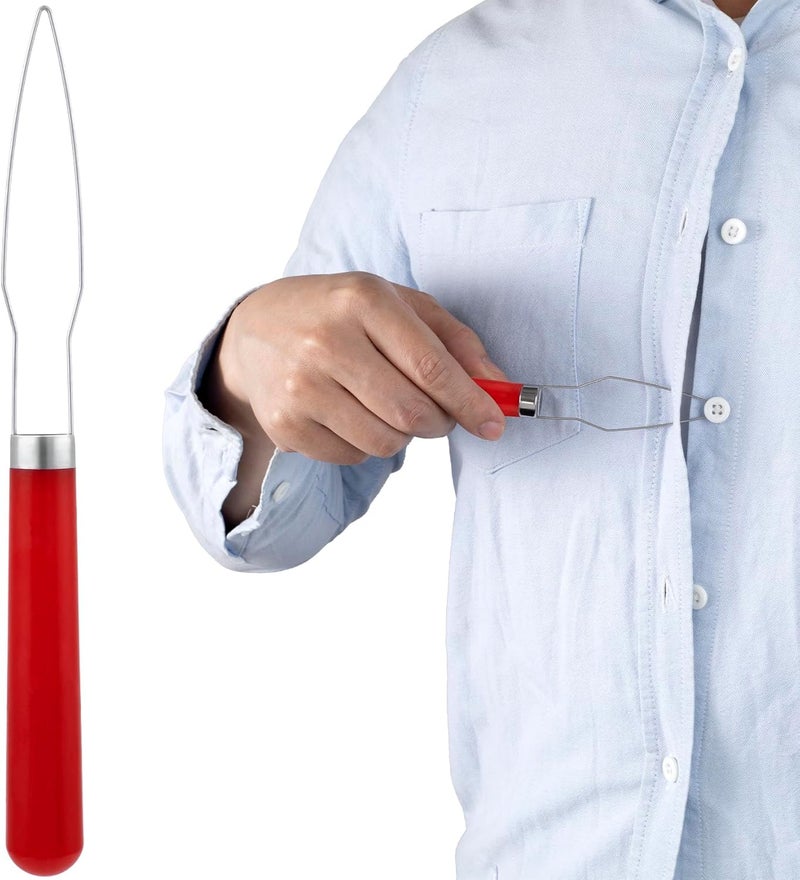 STSTR Easy Button Hook, Steel Button Helper Tool for Elderly, Wide Plastic Handle Buttons Fastener Device Assist Dressing Aid Tool for Seniors One Hand - 1 Pack, Red - Image 1